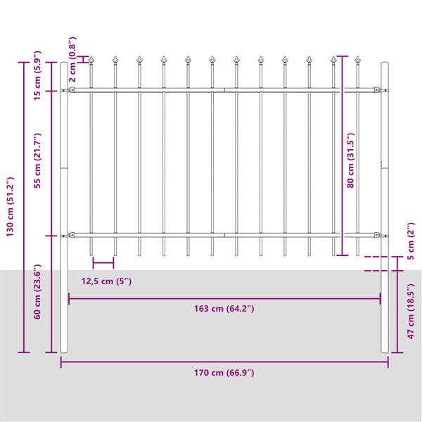 Grote foto vidaxl tuinhek met punten 1 7x0 8 m staal wit tuin en terras hekken en schuttingen