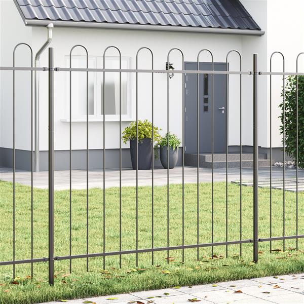 Grote foto vidaxl tuinhek met boog 1 7x1 5 m staal grijs tuin en terras hekken en schuttingen