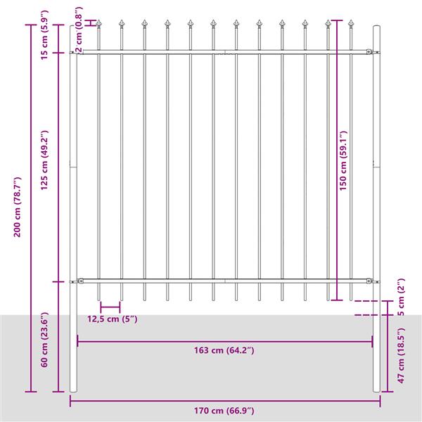 Grote foto vidaxl tuinhek met punten 1 7x1 5 m staal grijs tuin en terras hekken en schuttingen