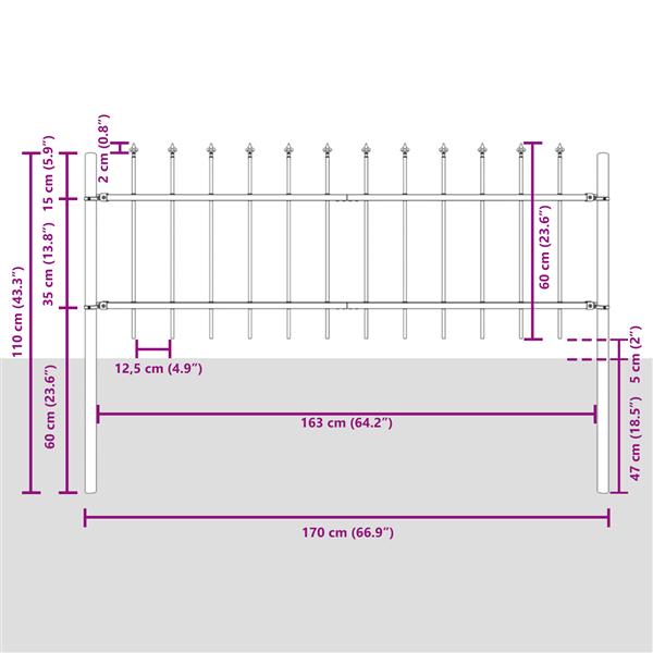 Grote foto vidaxl tuinhek met punten 1 7x0 6 m staal grijs tuin en terras hekken en schuttingen