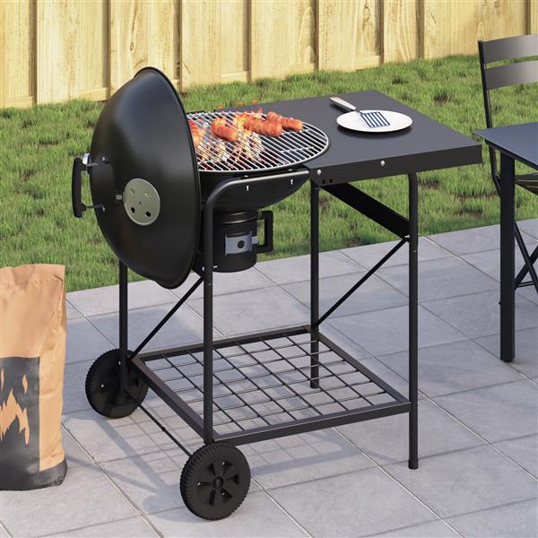 Grote foto vidaxl bbq trolley met deksel houtskool 96x72x113 cm metaal zwart tuin en terras buitenkeukens
