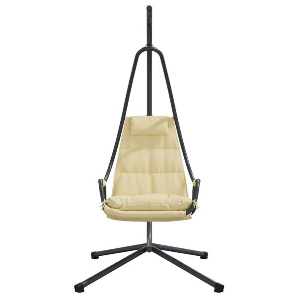 Grote foto vidaxl hangstoel met standaard en kussen beige staal tuin en terras tuinmeubelen