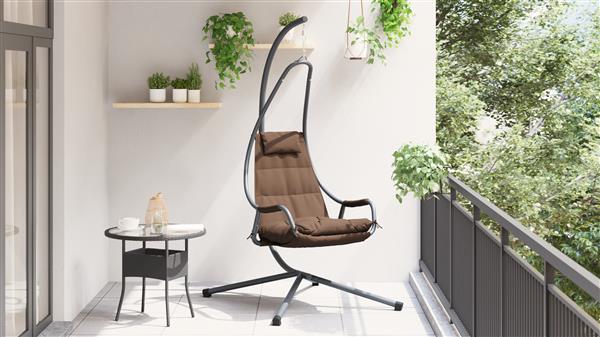 Grote foto vidaxl hangstoel met standaard en kussen koffie staal tuin en terras tuinmeubelen