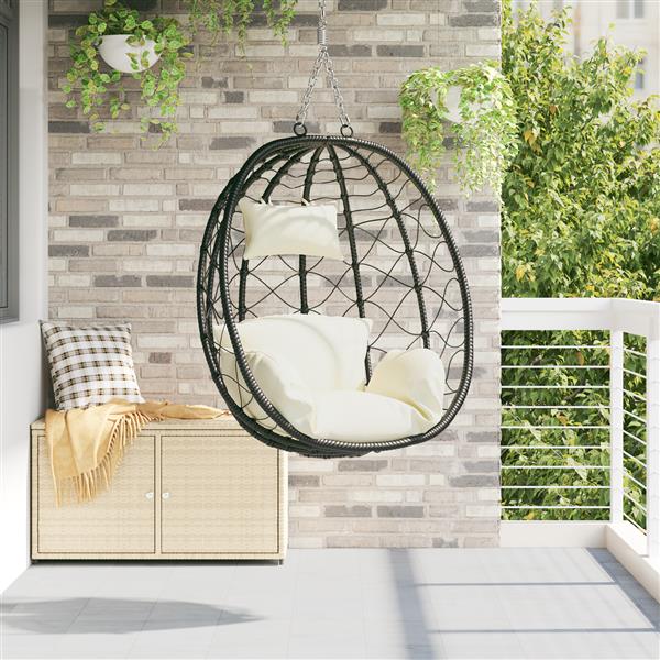 Grote foto vidaxl hangende eivormige stoel mand zonder stand cr me wit van poly rattan tuin en terras tuinmeubelen