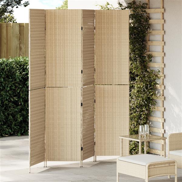 Grote foto vidaxl kamerscherm 4 panelen inklapbaar 196x200 cm poly rattan beige huis en inrichting overige huis en inrichting