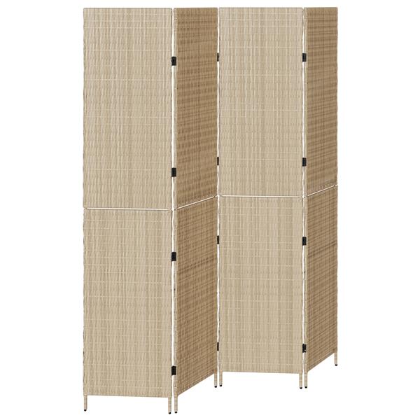 Grote foto vidaxl kamerscherm 4 panelen inklapbaar 196x200 cm poly rattan beige huis en inrichting overige huis en inrichting