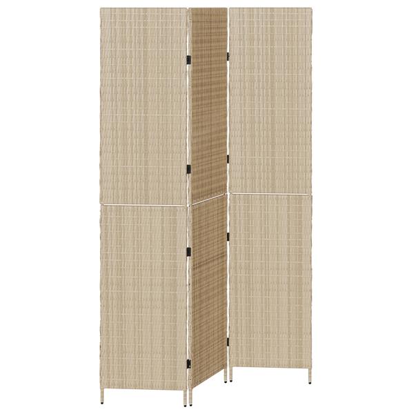 Grote foto vidaxl kamerscherm 3 panelen inklapbaar 196x200 cm poly rattan beige huis en inrichting overige huis en inrichting
