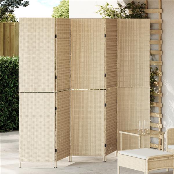 Grote foto vidaxl kamerscherm 5 panelen inklapbaar 245x180 cm poly rattan beige huis en inrichting overige huis en inrichting