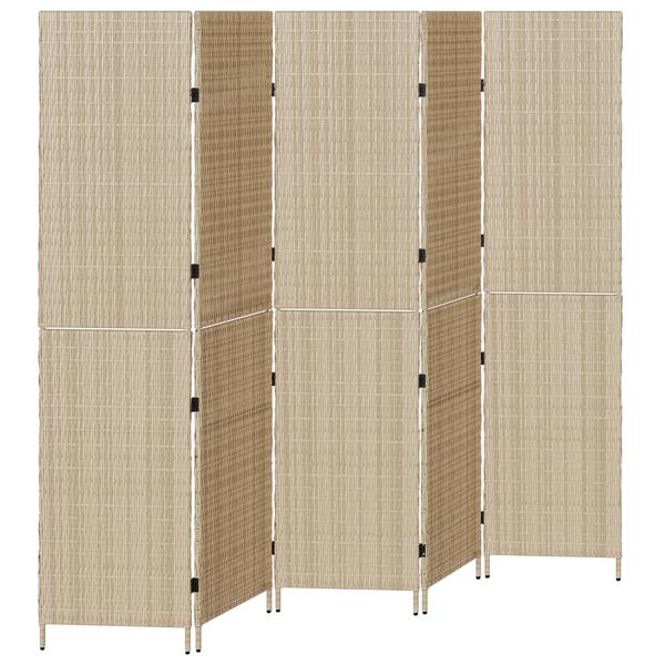 Grote foto vidaxl kamerscherm 5 panelen inklapbaar 245x180 cm poly rattan beige huis en inrichting overige huis en inrichting