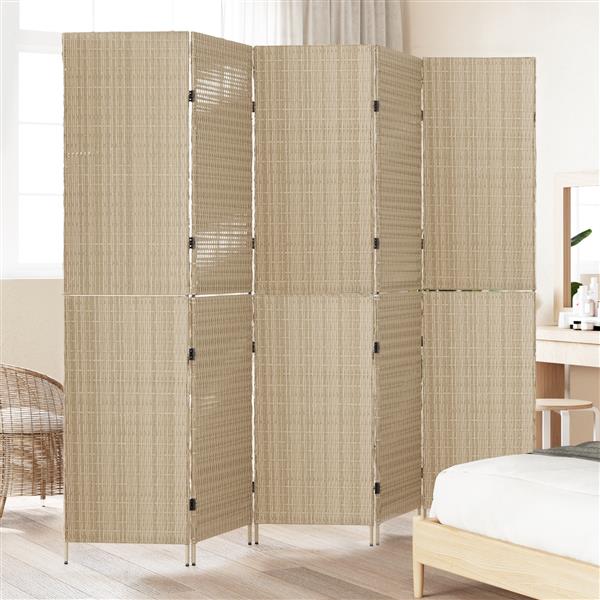 Grote foto vidaxl kamerscherm 5 panelen inklapbaar 245x180 cm poly rattan beige huis en inrichting overige huis en inrichting
