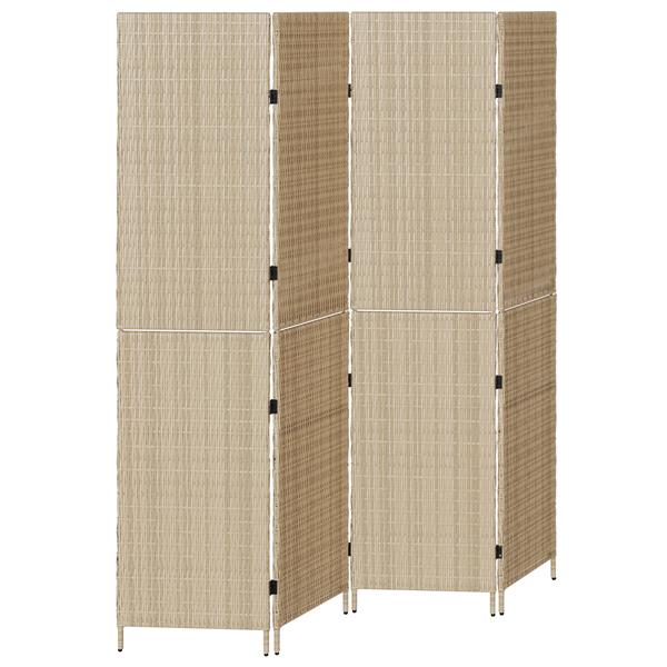 Grote foto vidaxl kamerscherm 4 panelen inklapbaar 196x180 cm poly rattan beige huis en inrichting overige huis en inrichting