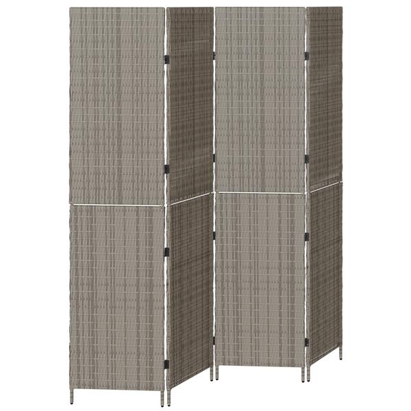 Grote foto vidaxl kamerscherm 4 panelen inklapbaar 195x180 cm poly rattan grijs huis en inrichting overige huis en inrichting