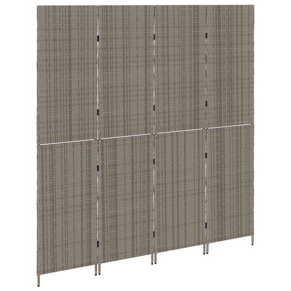 Grote foto vidaxl kamerscherm 4 panelen inklapbaar 195x180 cm poly rattan grijs huis en inrichting overige huis en inrichting