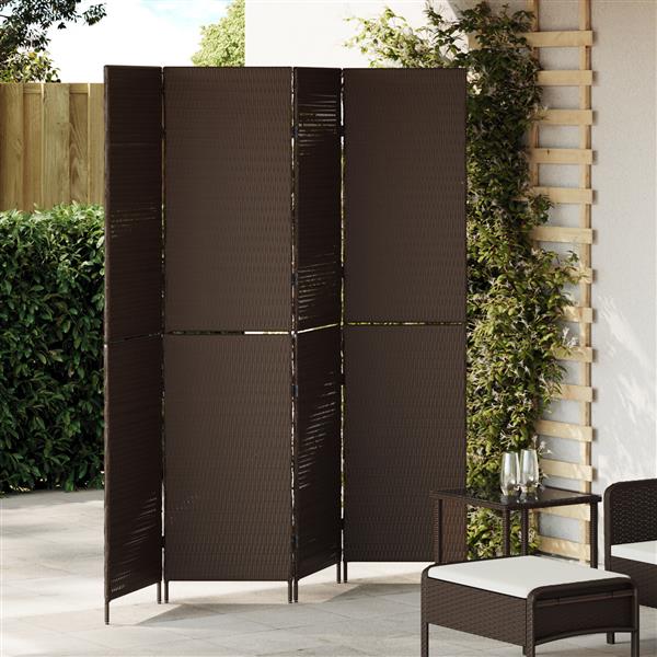 Grote foto vidaxl kamerscherm 4 panelen inklapbaar 195x180 cm poly rattan bruin huis en inrichting overige huis en inrichting