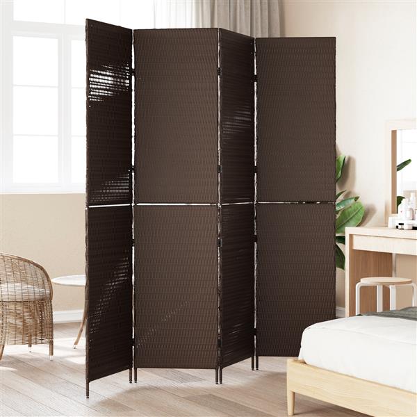Grote foto vidaxl kamerscherm 4 panelen inklapbaar 195x180 cm poly rattan bruin huis en inrichting overige huis en inrichting
