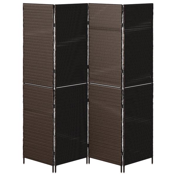 Grote foto vidaxl kamerscherm 4 panelen inklapbaar 195x180 cm poly rattan bruin huis en inrichting overige huis en inrichting