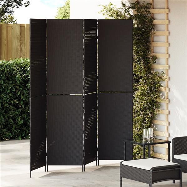 Grote foto vidaxl kamerscherm 4 panelen inklapbaar 195x180 cm poly rattan zwart huis en inrichting overige huis en inrichting
