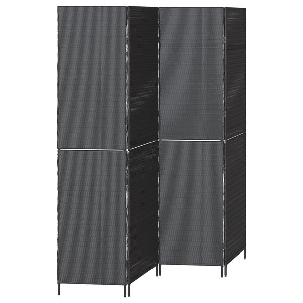 Grote foto vidaxl kamerscherm 4 panelen inklapbaar 195x180 cm poly rattan zwart huis en inrichting overige huis en inrichting