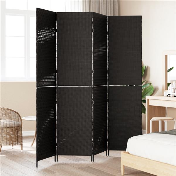 Grote foto vidaxl kamerscherm 4 panelen inklapbaar 195x180 cm poly rattan zwart huis en inrichting overige huis en inrichting
