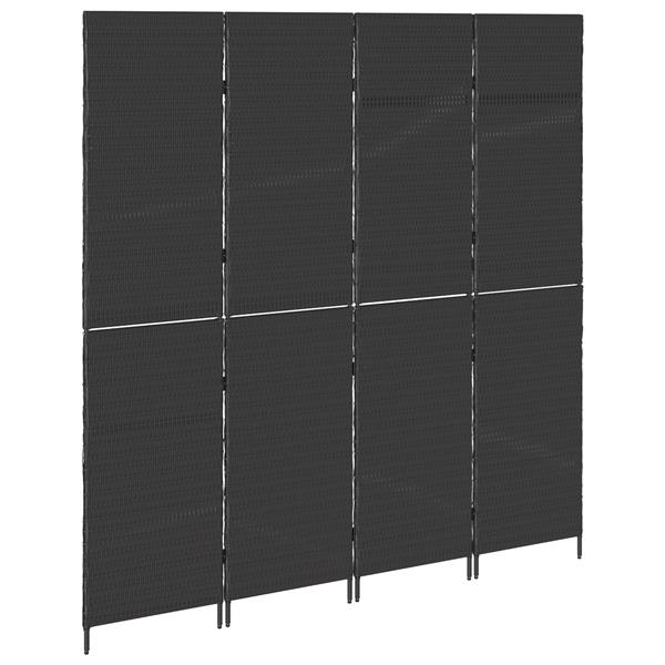 Grote foto vidaxl kamerscherm 4 panelen inklapbaar 195x180 cm poly rattan zwart huis en inrichting overige huis en inrichting