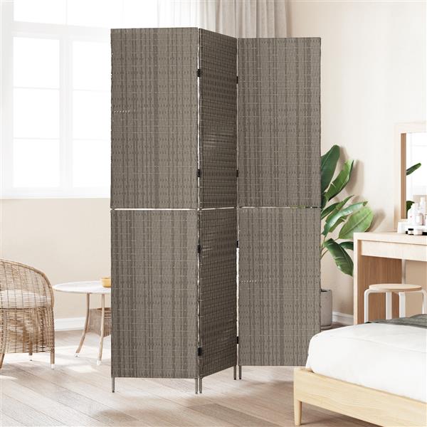 Grote foto vidaxl kamerscherm 3 panelen inklapbaar 147x180 cm poly rattan grijs huis en inrichting overige huis en inrichting