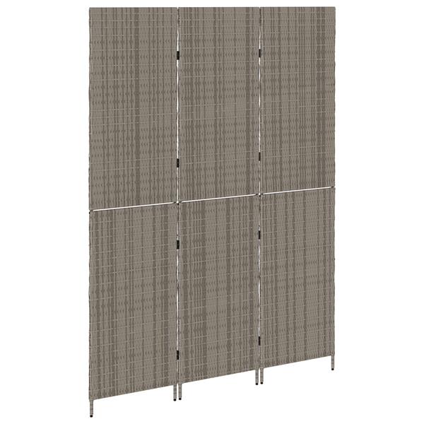 Grote foto vidaxl kamerscherm 3 panelen inklapbaar 147x180 cm poly rattan grijs huis en inrichting overige huis en inrichting