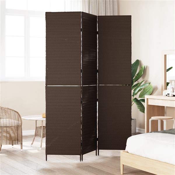 Grote foto vidaxl kamerscherm 3 panelen inklapbaar 146x180 cm poly rattan bruin huis en inrichting overige huis en inrichting