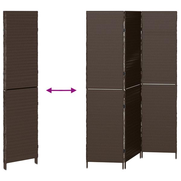 Grote foto vidaxl kamerscherm 3 panelen inklapbaar 146x180 cm poly rattan bruin huis en inrichting overige huis en inrichting