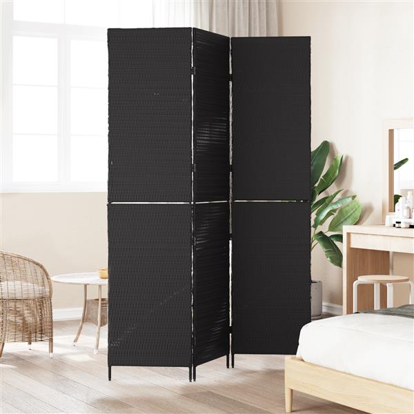 Grote foto vidaxl kamerscherm 3 panelen inklapbaar 146x180 cm poly rattan zwart huis en inrichting overige huis en inrichting