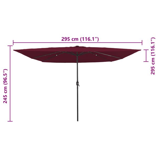 Grote foto vidaxl parasol vierkant met led verlichting 295x245 cm bordeauxrood tuin en terras overige tuin en terras