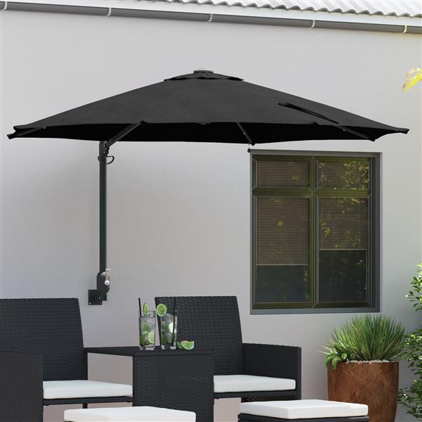 Grote foto vidaxl wandparasol met led zwart 248 cm tuin en terras overige tuin en terras