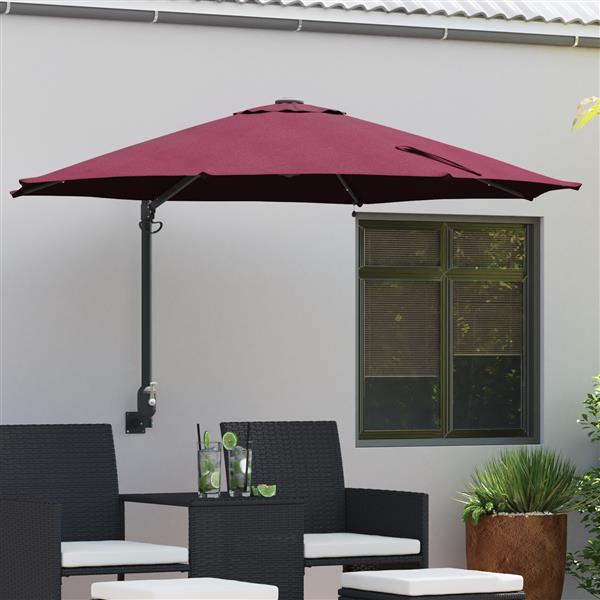 Grote foto vidaxl wandparasol met led bordeaux rood 248 cm tuin en terras overige tuin en terras