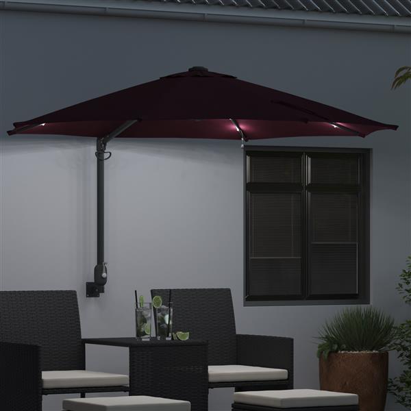 Grote foto vidaxl wandparasol met led bordeaux rood 248 cm tuin en terras overige tuin en terras