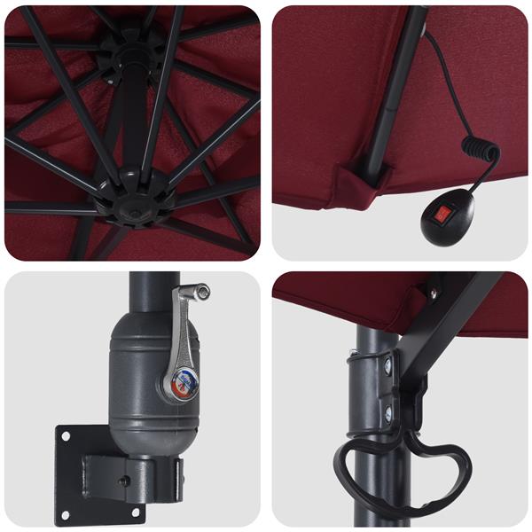 Grote foto vidaxl wandparasol met led bordeaux rood 248 cm tuin en terras overige tuin en terras