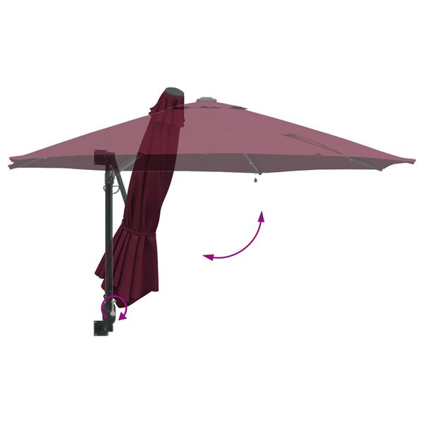 Grote foto vidaxl wandparasol met led bordeaux rood 248 cm tuin en terras overige tuin en terras