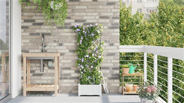 Grote foto vidaxl plantenbak met waterirrigatiesysteem wit tuin en terras overige tuin en terras