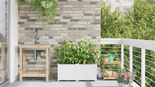 Grote foto vidaxl plantenbakken 2 st met waterirrigatiesysteem wit tuin en terras overige tuin en terras
