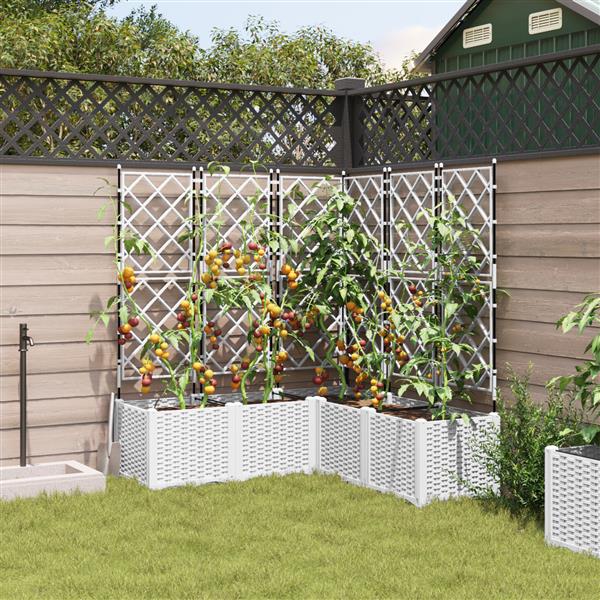 Grote foto vidaxl plantenbakken 5 st met latwerk 120x120x143 cm wit tuin en terras overige tuin en terras
