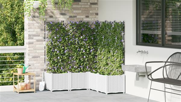Grote foto vidaxl plantenbakken 5 st met latwerk 120x120x143 cm wit tuin en terras overige tuin en terras
