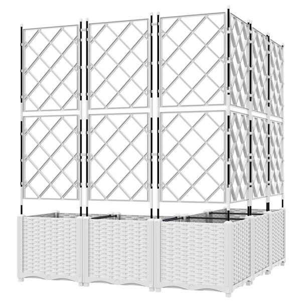 Grote foto vidaxl plantenbakken 5 st met latwerk 120x120x143 cm wit tuin en terras overige tuin en terras
