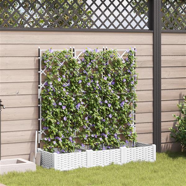 Grote foto vidaxl plantenbakken 3 st met latwerk 120x40x125 5 cm wit tuin en terras overige tuin en terras