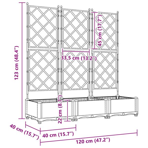 Grote foto vidaxl plantenbakken 3 st met latwerk 120x40x125 5 cm wit tuin en terras overige tuin en terras