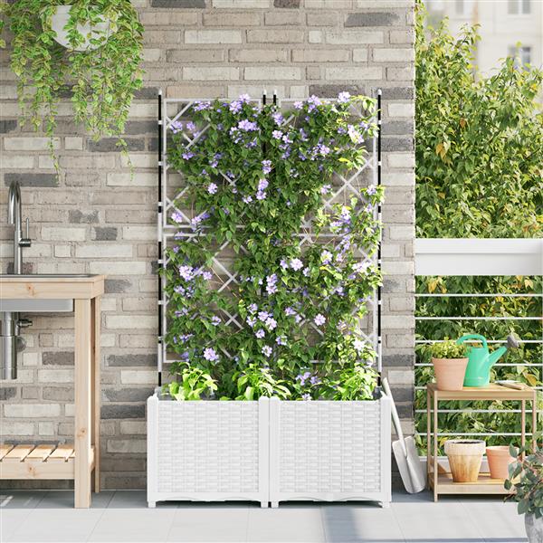 Grote foto vidaxl plantenbakken 2 st met latwerk 80x40x143 cm wit tuin en terras overige tuin en terras