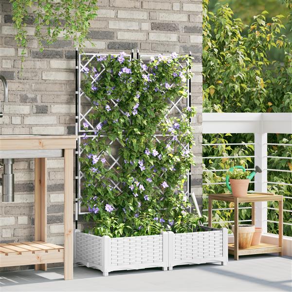 Grote foto vidaxl plantenbakken 2 st met latwerk 80x40x125 5 cm wit tuin en terras overige tuin en terras