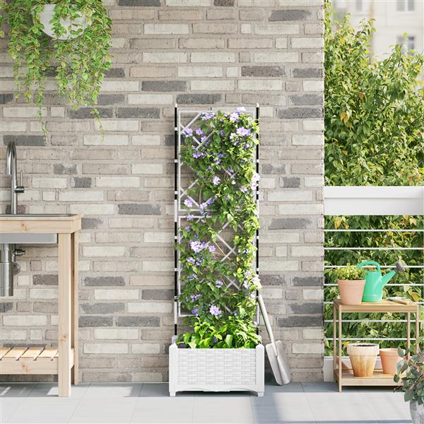 Grote foto vidaxl plantenbak met latwerk 40x40x125 5 cm wit tuin en terras overige tuin en terras