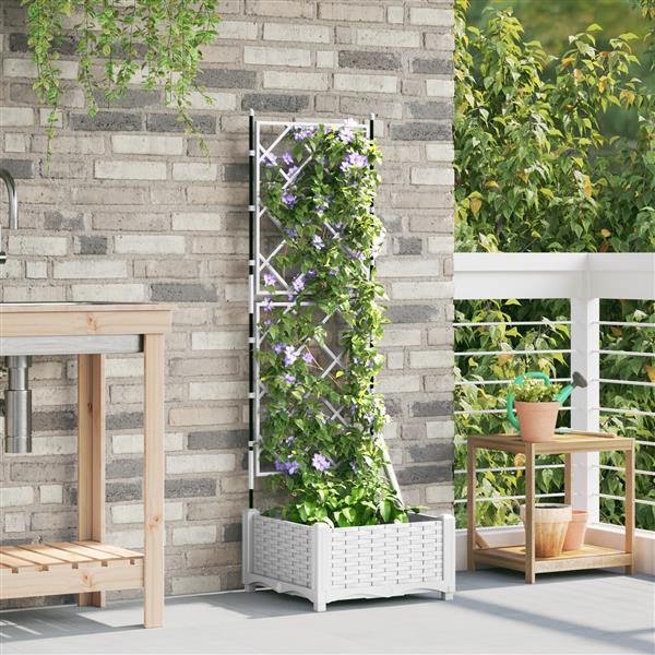 Grote foto vidaxl plantenbak met latwerk 40x40x125 5 cm wit tuin en terras overige tuin en terras