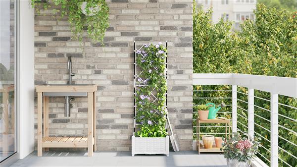 Grote foto vidaxl plantenbak met latwerk 40x40x125 5 cm wit tuin en terras overige tuin en terras