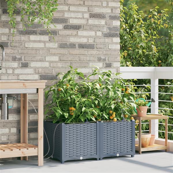 Grote foto vidaxl plantenbakken 2 st met waterirrigatiesysteem lichtgrijs tuin en terras overige tuin en terras