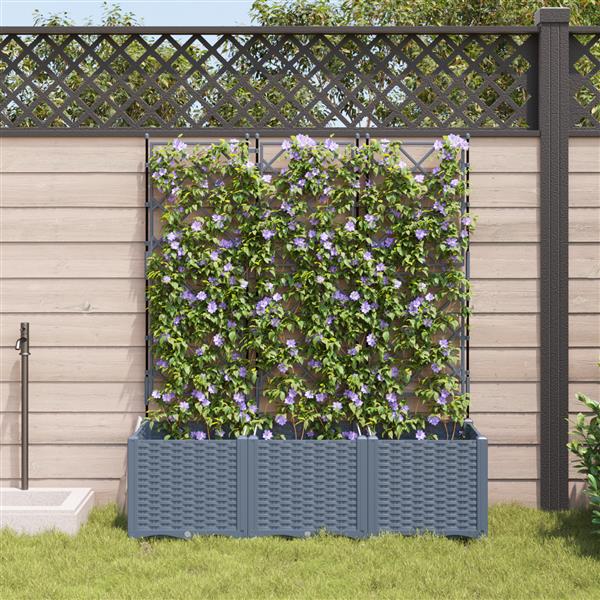 Grote foto vidaxl plantenbakken 3 st met latwerk 120x40x143 cm lichtgrijs tuin en terras overige tuin en terras