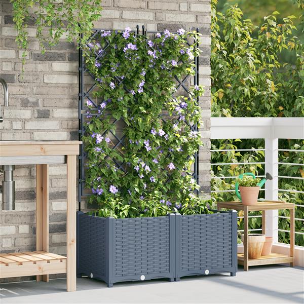Grote foto vidaxl plantenbakken 2 st met latwerk 80x40x143 cm lichtgrijs tuin en terras overige tuin en terras